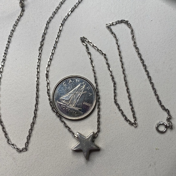 17" Sterling silver star pendant paper clip chain necklace 925 - Picture 9 of 10